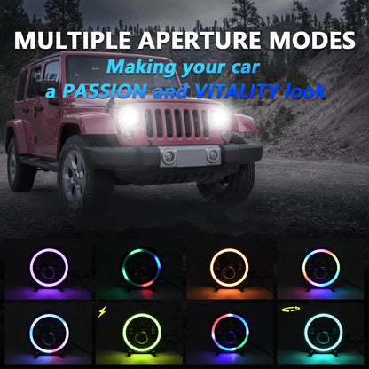 Jeep Wrangler (JK, TL, and LJ) RGB 2 Piece Headlights - Multi-Color, Angel Eye, DRL, Halo Ring