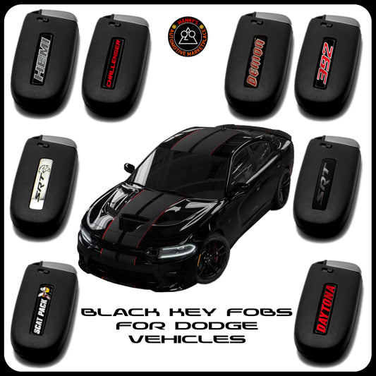 Black Key Fob for Dodge Charger, Challenger, 300, and Jeep Cherokee | RT | SRT | Hemi | ScatPack | Hellcat |(Remote & Uncut Key Only)