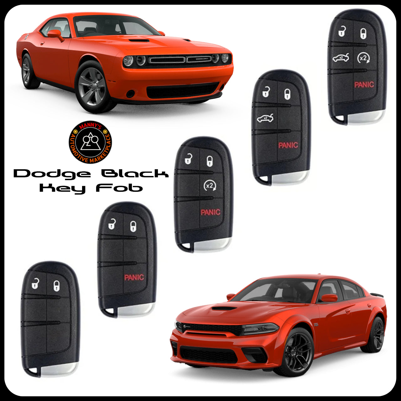 Black Key Fob for Dodge Charger, Challenger, 300, and Jeep Cherokee | RT | SRT | Hemi | ScatPack | Hellcat |(Remote & Uncut Key Only)