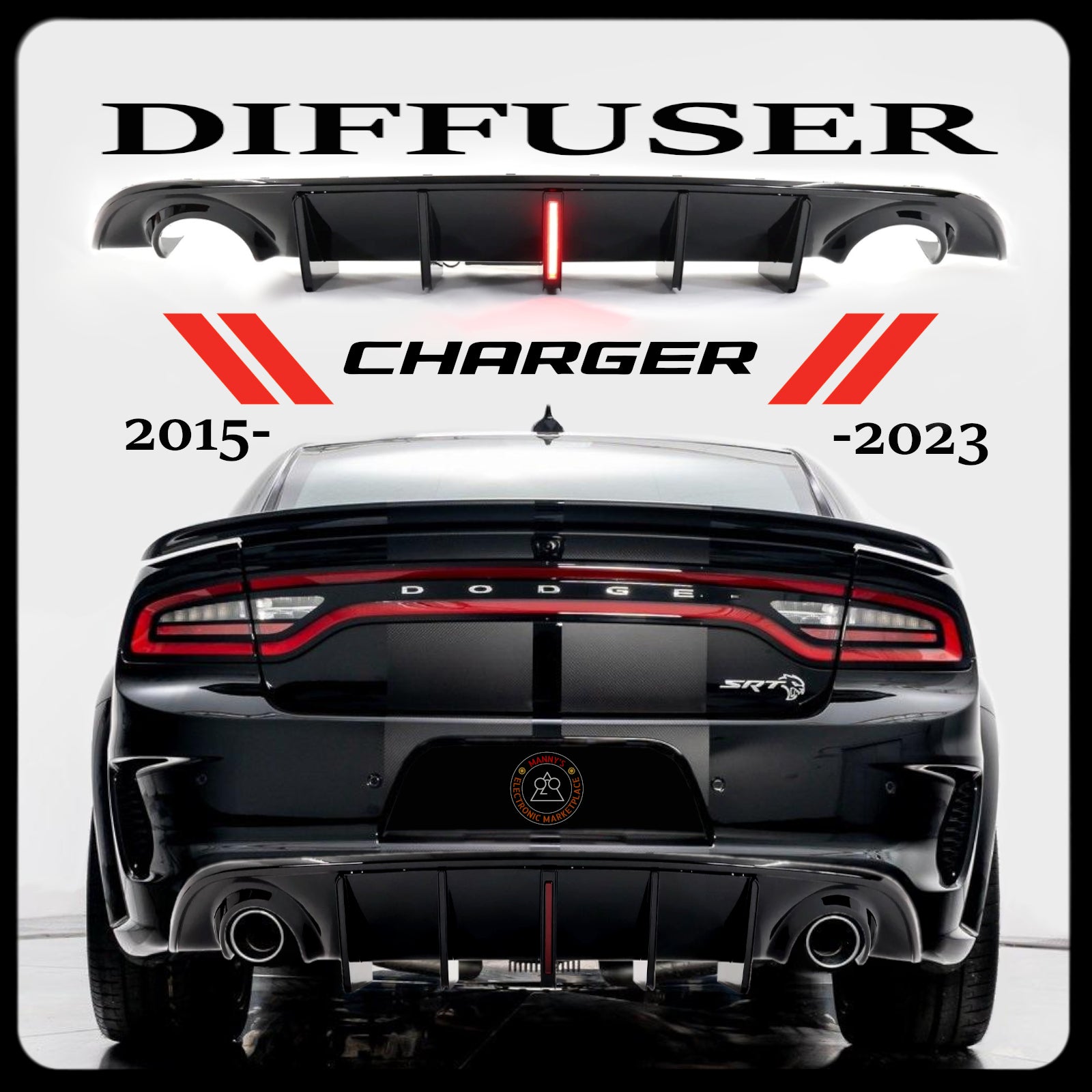 Gloss Black Rear Diffuser with LED Break Light for Dodge Charger (2015 ...