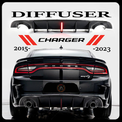 Gloss Black Rear Diffuser with LED Break Light for Dodge Charger (2015-2023)